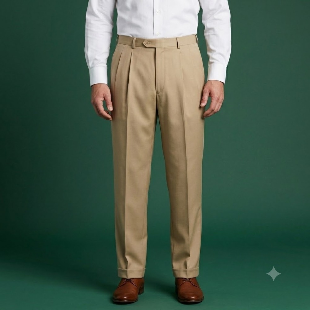 Britches‎ Wool Dress Pants Mens 36R Khaki Pleated Tailored Nordstrom